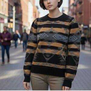 Anthropologie Self Contrast Sweater Crew Neck Long Sleeve Geometric